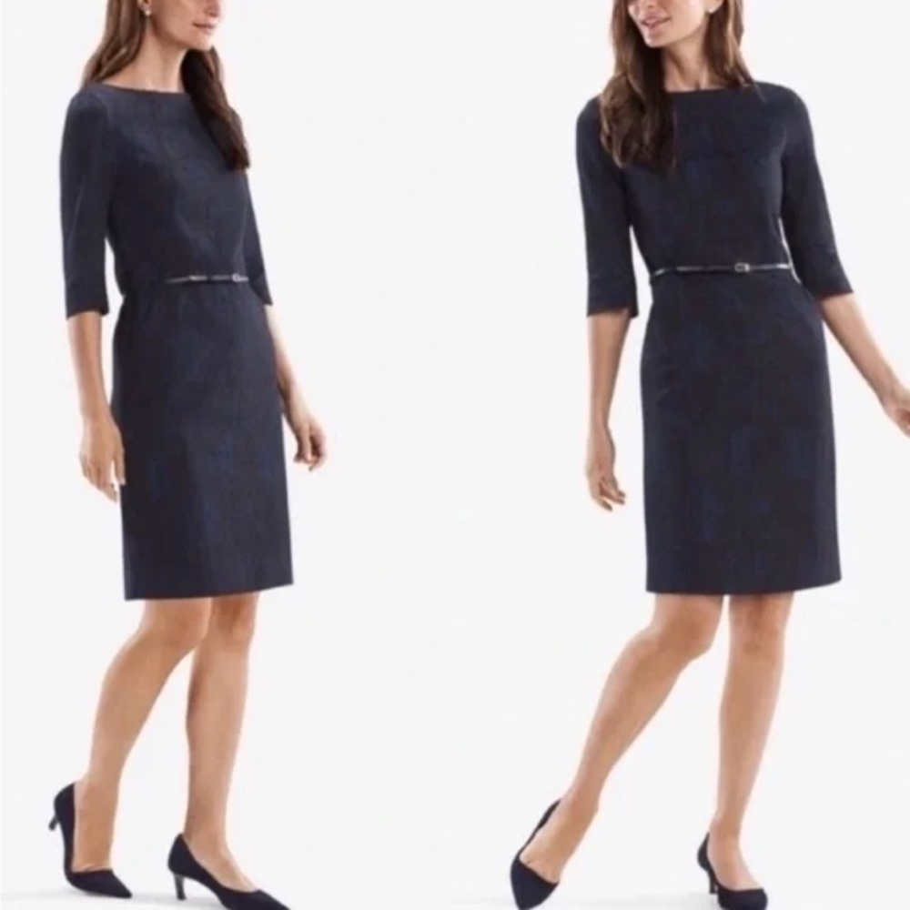 NWT MM Lafleur Etsuko Dress in Blue and Black Brush Jacquard, Size 10